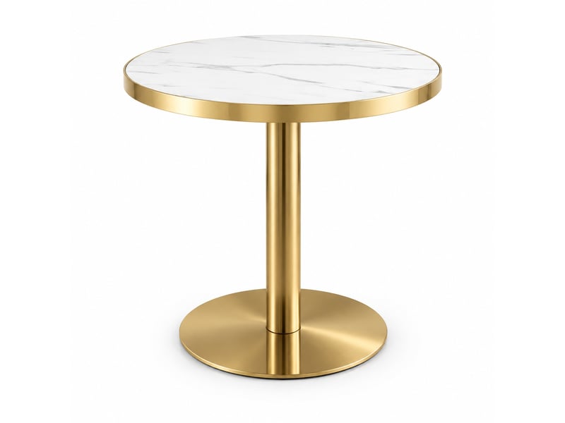  Table d’appoint ronde, table moderne salon table style chic effet marbre brillant bord doré, mdf, coloris blanc et doré  - Conforama A