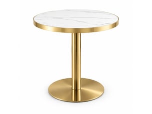 Table d’appoint ronde, table moderne salon table style chic effet marbre brillant bord doré, mdf, coloris blanc et doré