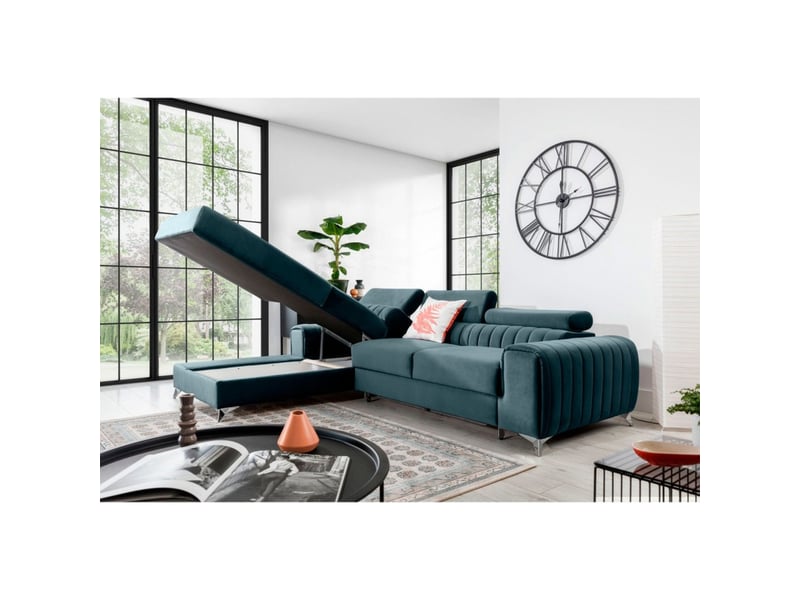  Canapé d'angle gauche bleu canard convertible 3 places jayson couchage spacieux  - Conforama B