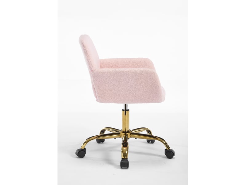  Chaise de bureau - 54.9x39.8x84.3cm - pivotante en tissu bouclé, hauteur réglable, fauteuil pied métal doré - rose  - Conforama D