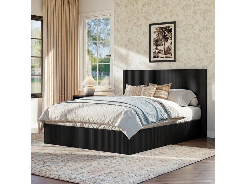  Lit coffre 160 x 200 cm,avec levage hydraulique, bois massif, noir  - Conforama B