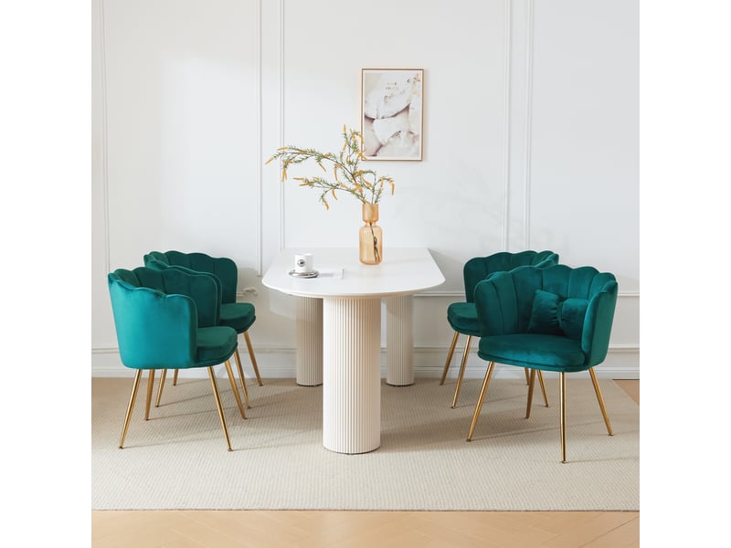  Chaise lot de 4 capitonnée en velours - avec dossier pétale et pieds métal doré, confort pour salon chambre salle à manger - vert  - Conforama D