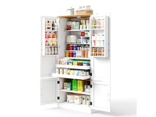 Buffet haut de cuisine blanc,meuble de rangement moderne,avec 2 tiroirs,étagères réglables,39.62x80.01x181.1cm