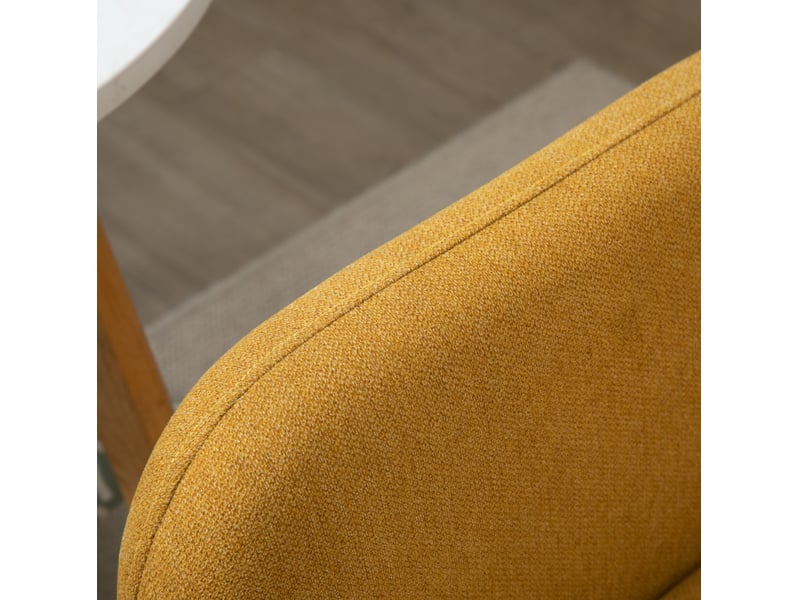 Canapé droit 130x70x80cm 2 places, allure moderne, 2 coussins, pour salon, piètement en bois, tissu polyester, jaune  - Conforama D