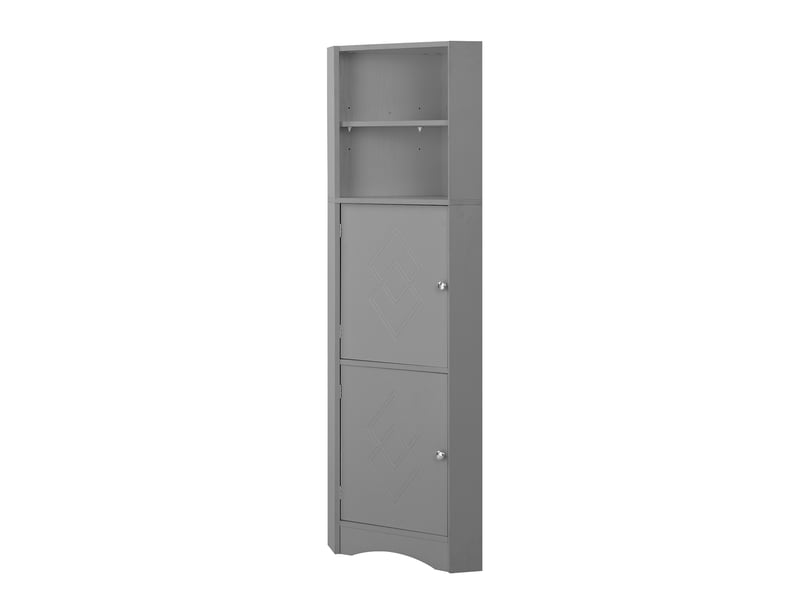  Meuble de salle de bain d'angle avec 2 compartiments, niche ouverte et étagère réglable, 36,5 x 36,5 x 155 cm, gris  - Conforama E