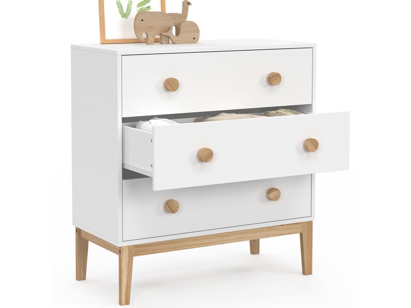 Commode 3 tiroirs jacob 80 cm enfant blanc et bois - Conforama D
