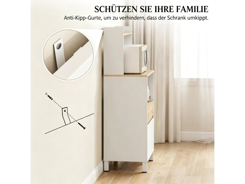  Meuble micro-ondes sur pied avec placard, rangements de porte et étagères ouvertes  - Conforama E