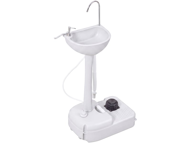  Évier de camping portable à roues, distributeur de savon, eau froide uniquement, réservoir d'eaux usées non inclus, gris  - Conforama A