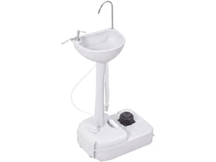 Évier de camping portable à roues, distributeur de savon, eau froide uniquement, réservoir d'eaux usées non inclus, gris