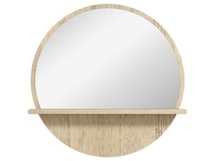 Miroir rond mural de salle de bain avec 1 étagère de rangement - ø 45 x 10h cm - panneau de particules