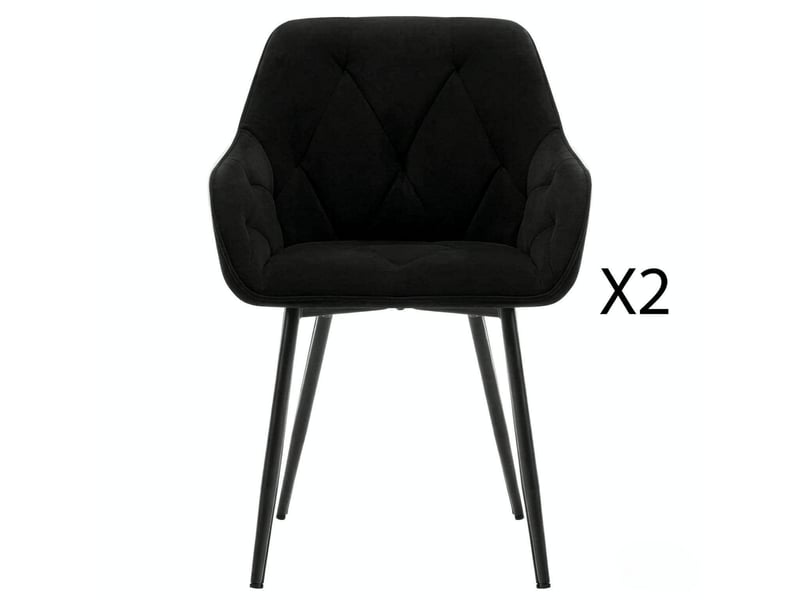  Chaises de salle à manger lot de 2 avec accoudoirs ergonomiques  - pieds métal, velours noir  - Conforama A
