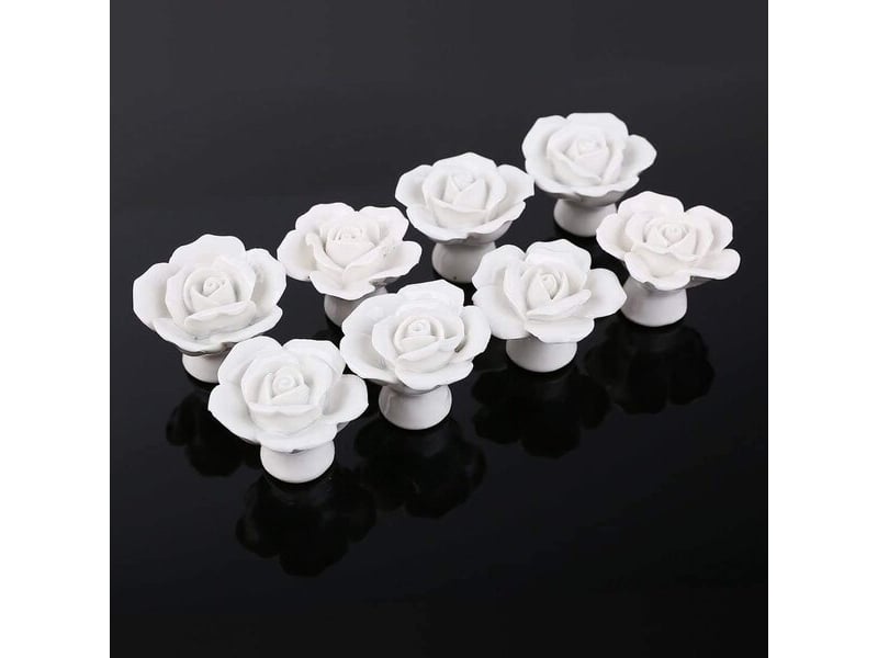  Jeu de 8 boutons de porte en céramique blanche brillante, poignées décoratives à motif floral pour cuisine et salle de bain  - Conforama B