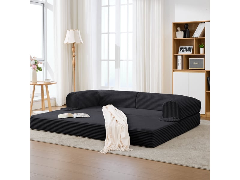  Canapé-lit, 190 × 78 × 65 cm, noir, velours côtelé, 2 places, structure sans cadre, assise polyvalente pour usage quotidien  - Conforama B