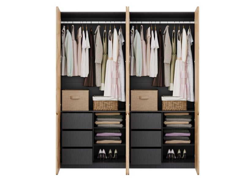  Armoire tcqpz 8 portes 180 x 50 x 200 cm 6 tiroirs 2 tringles coloris chêne artisan  - Conforama A