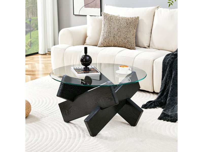  Table basse ronde mdf et verre, diamètre 79 cm  - Conforama R