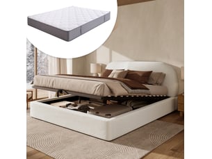 Lit coffre 2 places 180x200 cm avec matelas bouclette beige