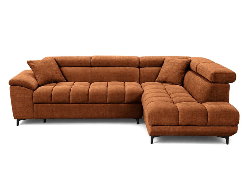  Camille - canapé d'angle droit 5 places convertible avec têtières et coffre en velours texturé - best mobilier - terracotta CAMILLE - Conforama A