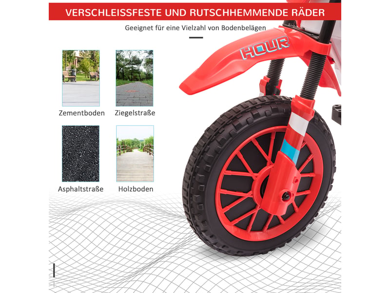  Moto électrique pour enfants, 3-8 kmh, avec 2 stabilisateurs pour les enfants à partir de 3 ans, rouge et blanche  - Conforama E