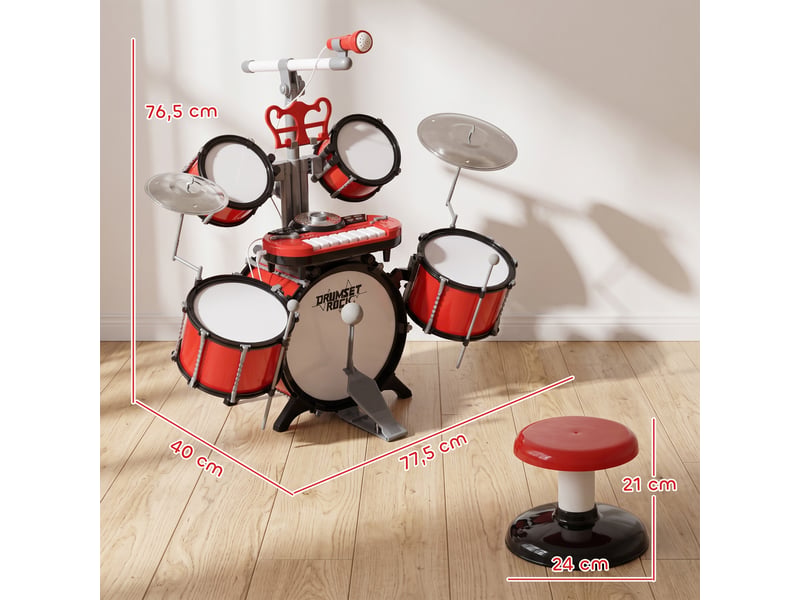  Kit de batterie enfant drum set avec tabouret micro connexion usb et accessoires  - Conforama C