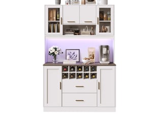 Buffet de cuisine 6 portes 2 tiroirs - 120 cm blanc led mdf