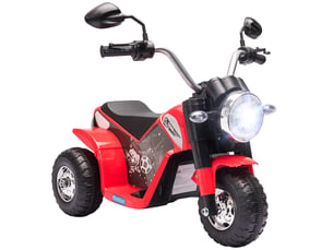 Moto électrique 3 roues enfant, lumièressons, 6v, 2 kmh, 18-36 mois, 72x57x56 cm, rouge.