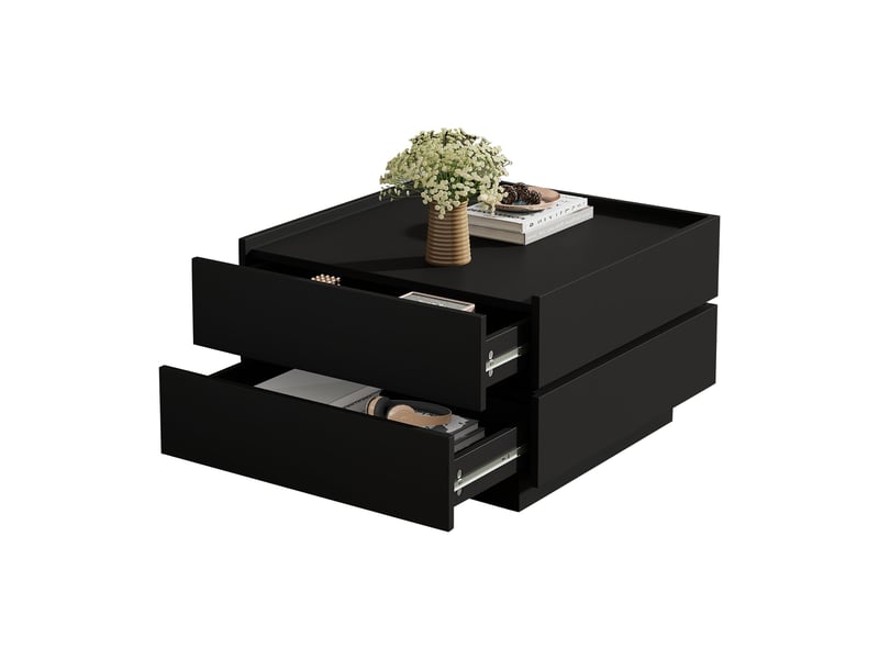  Table basse, pivotante à 360°, avec 2 tiroirs, 60 x 60 x h 38 cm, noir, structure en panneau de particules, deux compartiments à tiroirs, pour salon Luxe haut de gamme - Conforama A