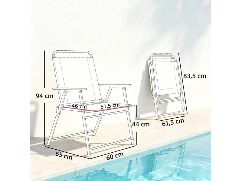 Lot de 4 chaises de jardin pliantes 65x60x94 cm – noir – dossier haut, accoudoirs et structure acier - Conforama C