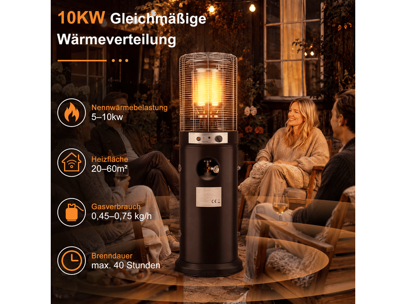  Zmh chauffage de terrasse vertical au gaz chauffage extérieur mobile sur roues métal pour jardin terrasse balcon  - Conforama C