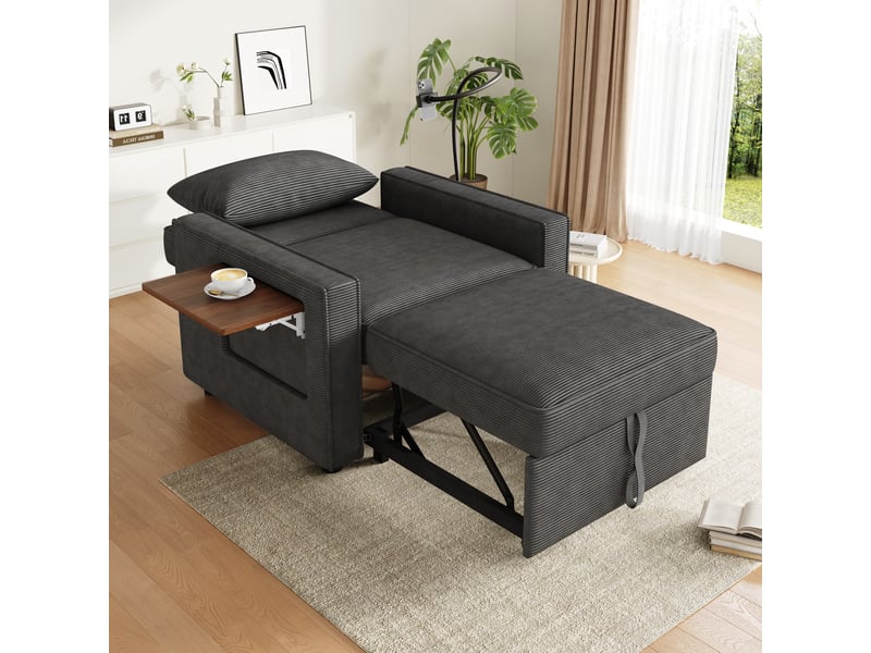  Canapé droit convertible 1 place velours côtelé gris canapé gris - Conforama E