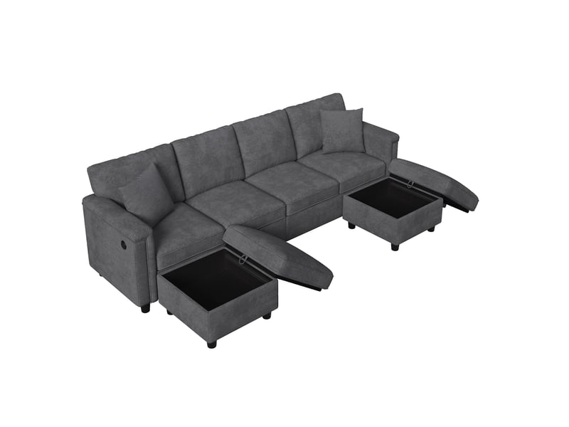  Canapé modulable 261x134x82 cm avec 2 poufs de rangement et 2 coussins décoratifs gris  - Conforama A