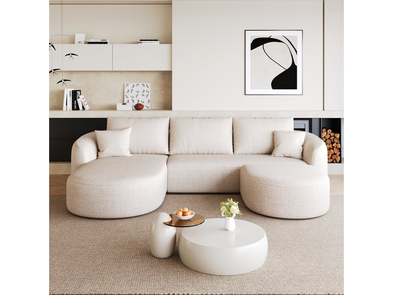  Canapé  d'angle modulable en u 5 places 336x168x85 cm sans armature et sans montage, assise profonde, tissu chenille blanc  - Conforama B