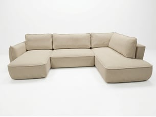 Canapé d'angle gauche convertible <strong>BOBOCHIC</strong> <strong>ESMEE</strong> 5 places Tissu beige avec coffre de rangement