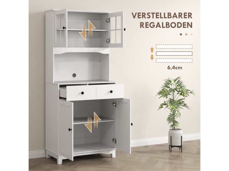  Buffet haut blanc avec meuble micro-ondes, 2 placards, 2 tiroirs et étagères réglables anti-basculement  - Conforama B