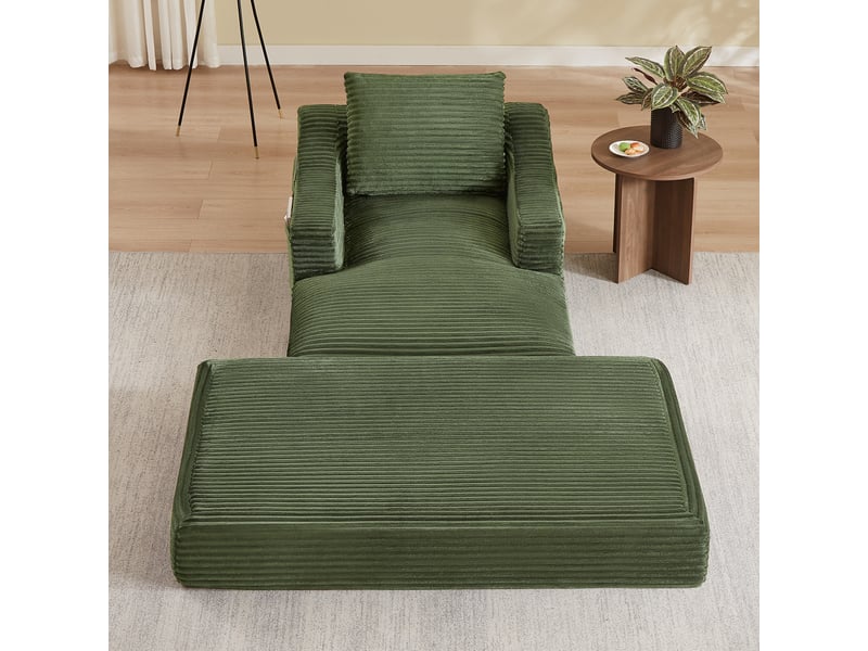  Fauteuil convertible 1 place en velours côtelé vert, 100 x 160 x 85 cm, sans montage, agencement modulable, conception double couche, pour le salon CARDUME ESTIVAL - Conforama D