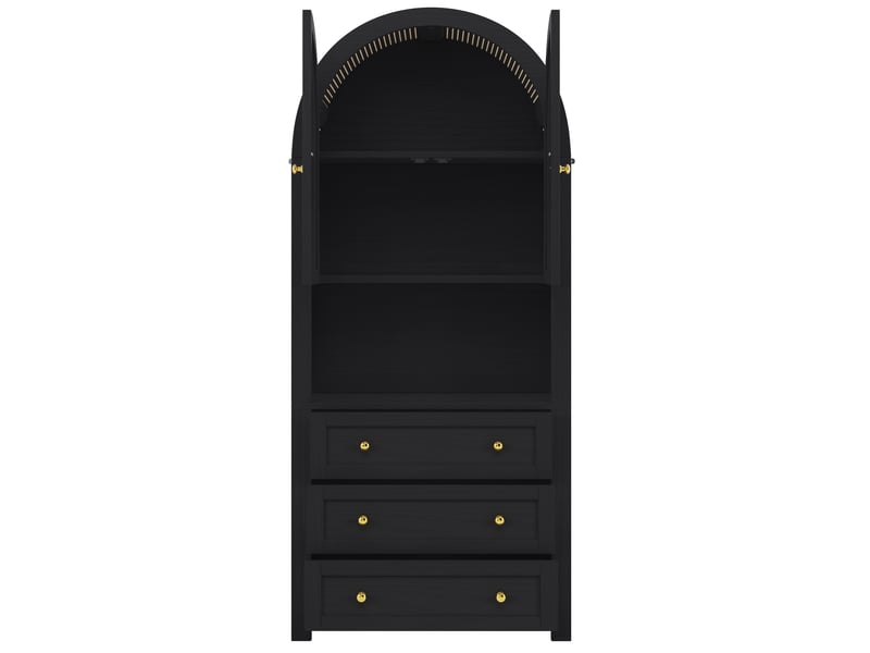  Meuble de cuisine muvano noir, buffet haut à sommet arrondi, 3 tiroirs, 70 × 35 × 180 cm  - Conforama A