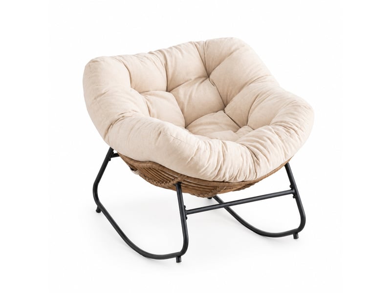  Fauteuil à bascule modenvie moderne en chenille beige 95 x 107 x 83 cm  - Conforama A