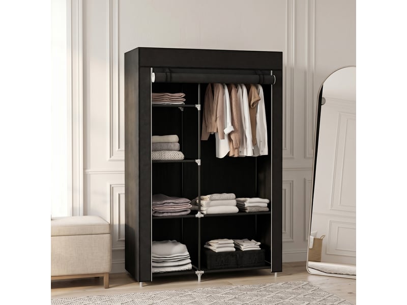  Armoire pliable en tissu, armoire portable avec 6 étagères et 1 tringle à vêtements pour la chambre, 103 x 43 x 162,5 cm, noire  - Conforama D