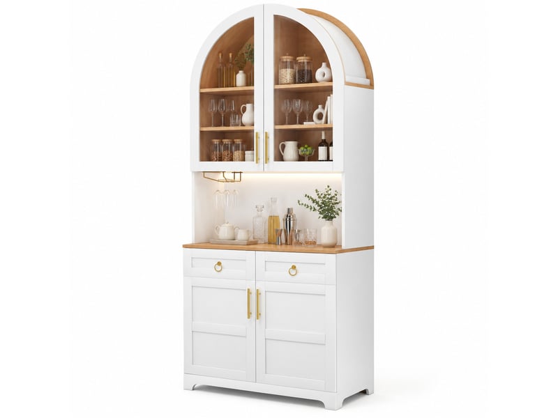 Buffet haut,80x40x180 cm,avec vitrine en verre, led et prises usb,mdf,blanc - Conforama A