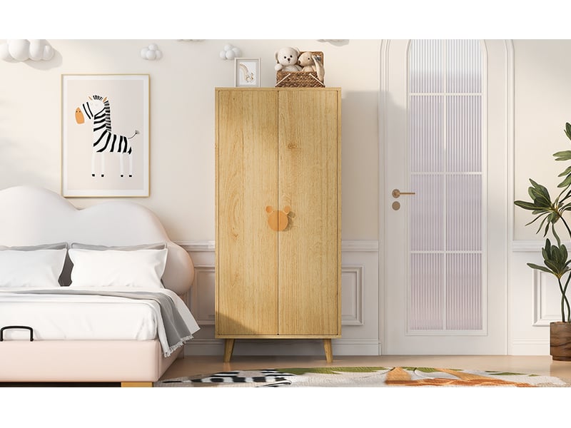  Armoire 2 portes 70 x 55 x 170 cm avec rangement et pieds surélevés, bois naturel  - Conforama E