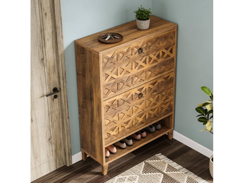  Meuble à chaussures 2 abattants avec rangement 80 x 24 x 110 cm evryae  - Conforama C