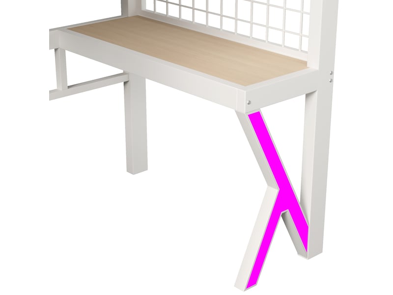Lit mezzanine 90x200 cm,bureau avec pied lumineux, rangements, grille latérale et éclairage led, métal et mdf, blanc - Conforama E