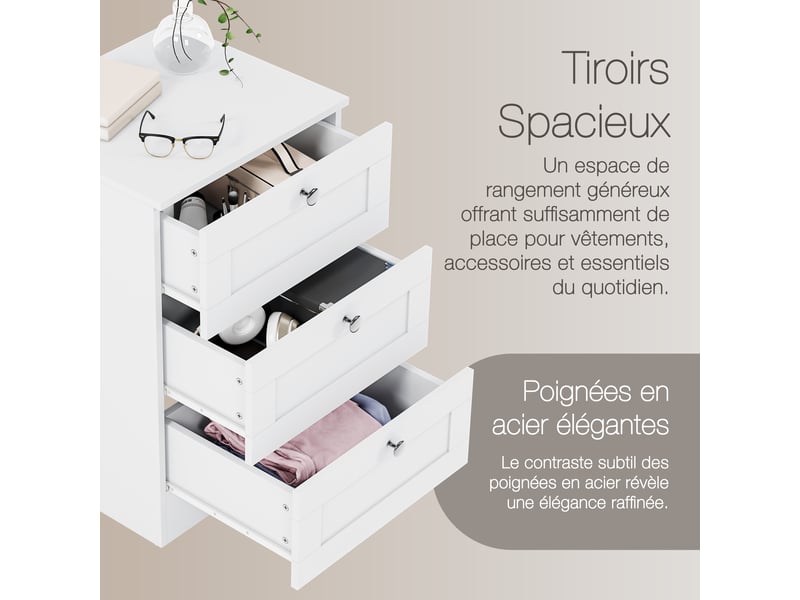  Table de chevet altino 3 tiroirs, commode de nuit, chambre, set de 2, 62x40x36cm, blanc 3332178 - Conforama E