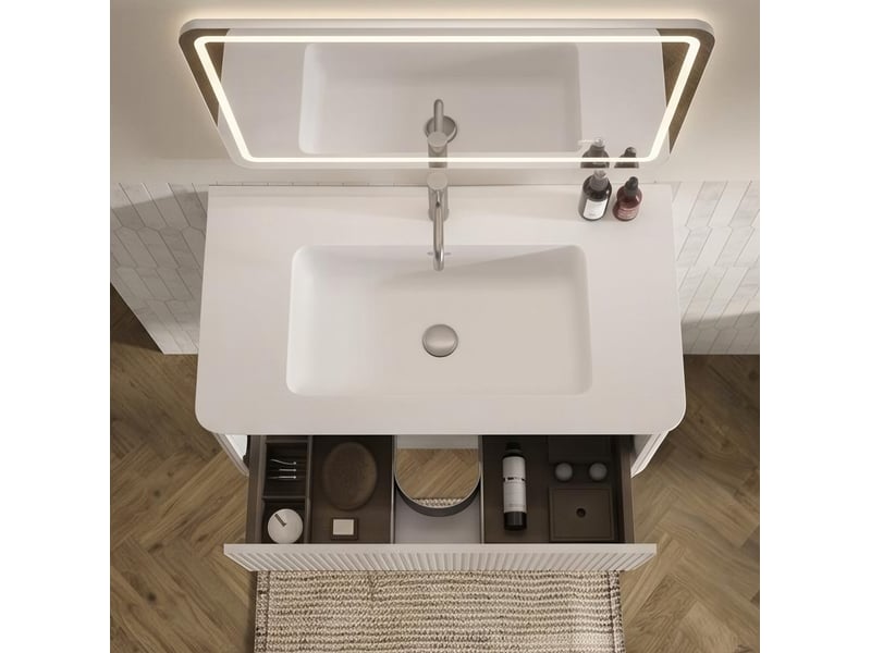  Ensemble de meubles de salle de bains 81x46.5x37 cm led mdf blanc  - Conforama D
