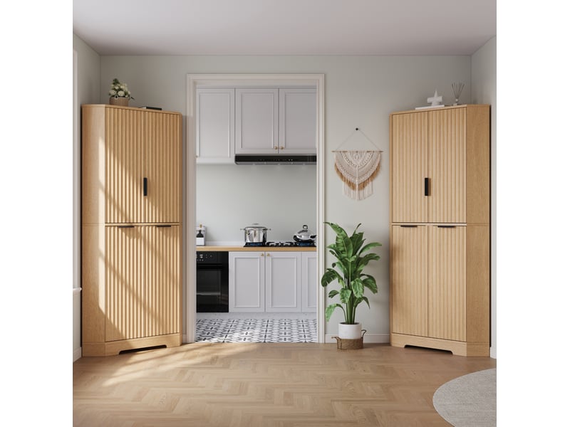  Meuble d’angle avec 4 portes et étagères réglables, finition ondulée, pour cuisine et salon, mdf naturel, 60 × 60 × 172 cm  - Conforama C
