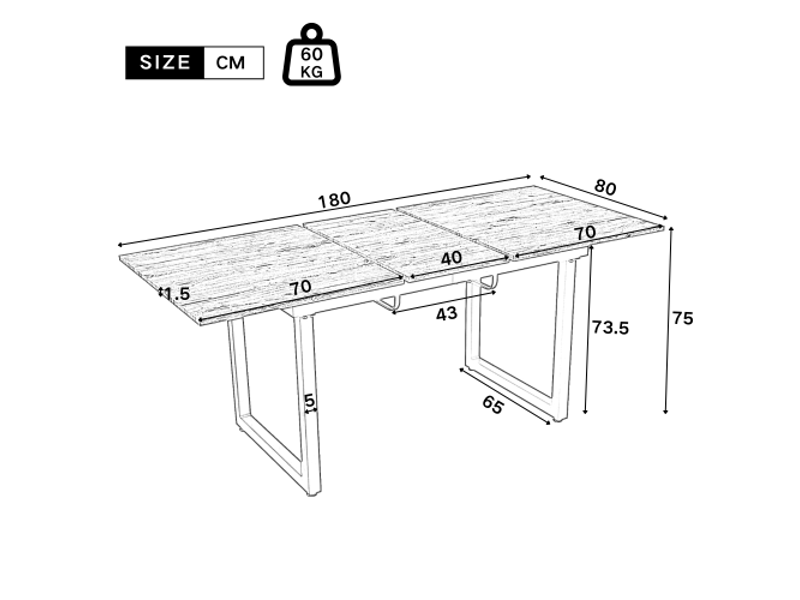 Table à manger rectangulaire extensible industriel avec pieds noirs,structure en métal,140180x75cm,blanc table blanc - Conforama C