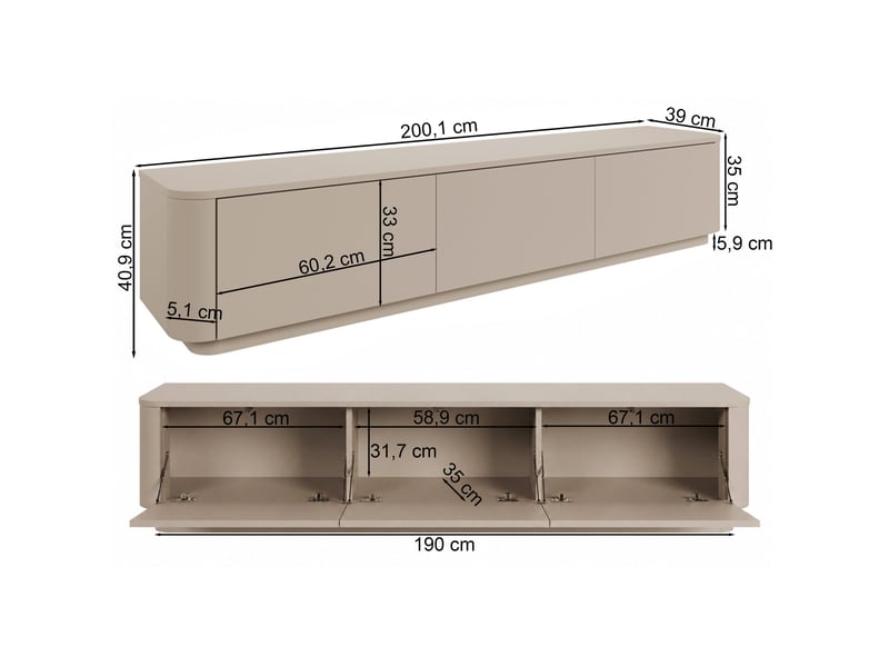  Selsey luvio - meuble tv - 200 cm - cachemire Luvio - Conforama E