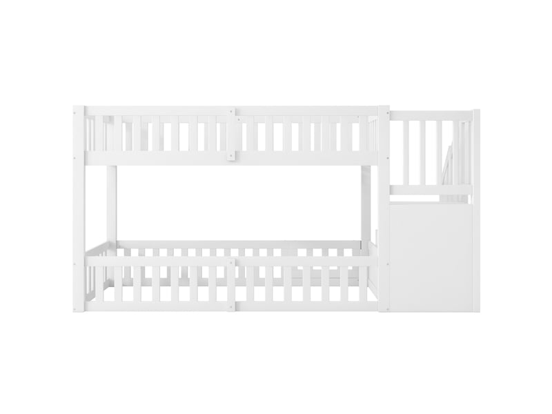  Lit superposé 90x200 cm avec escalier de rangement, en bois, blanc, sans matelas  - Conforama E