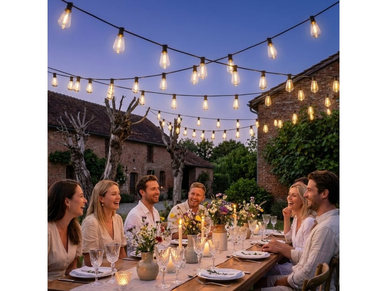  Guirlande lumineuse led connectable 18 m noire en plastique, 50 ampoules st38, intérieur et extérieur  - Conforama D