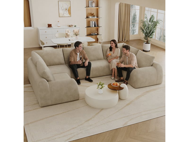  Canapé sans structure en mousse compressée 344 × 200 × 85 cm, kaki, tissu chenille, en u, sans montage, mousse haute élasticité  - Conforama D