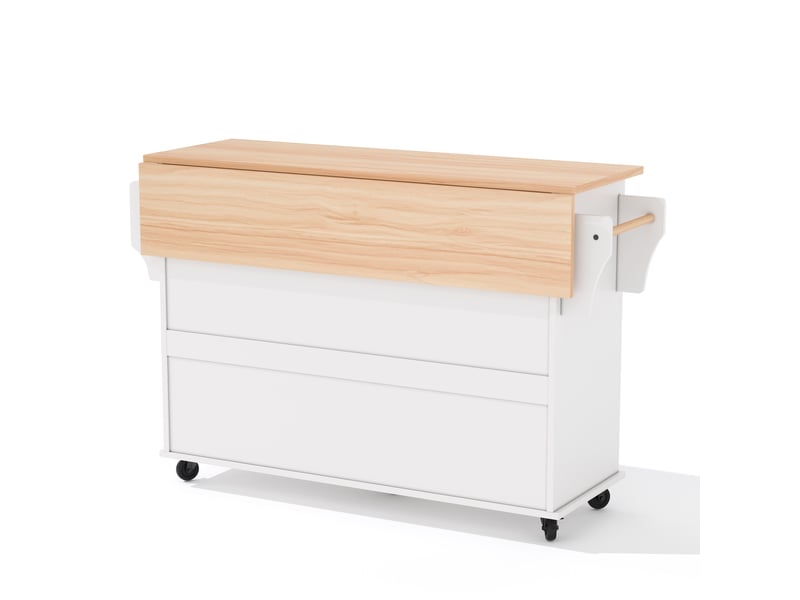  Desserte mobile de cuisine 136x70x92 cm blanc et naturel en mdf, plateau extensible et rangement à roulettes  - Conforama D